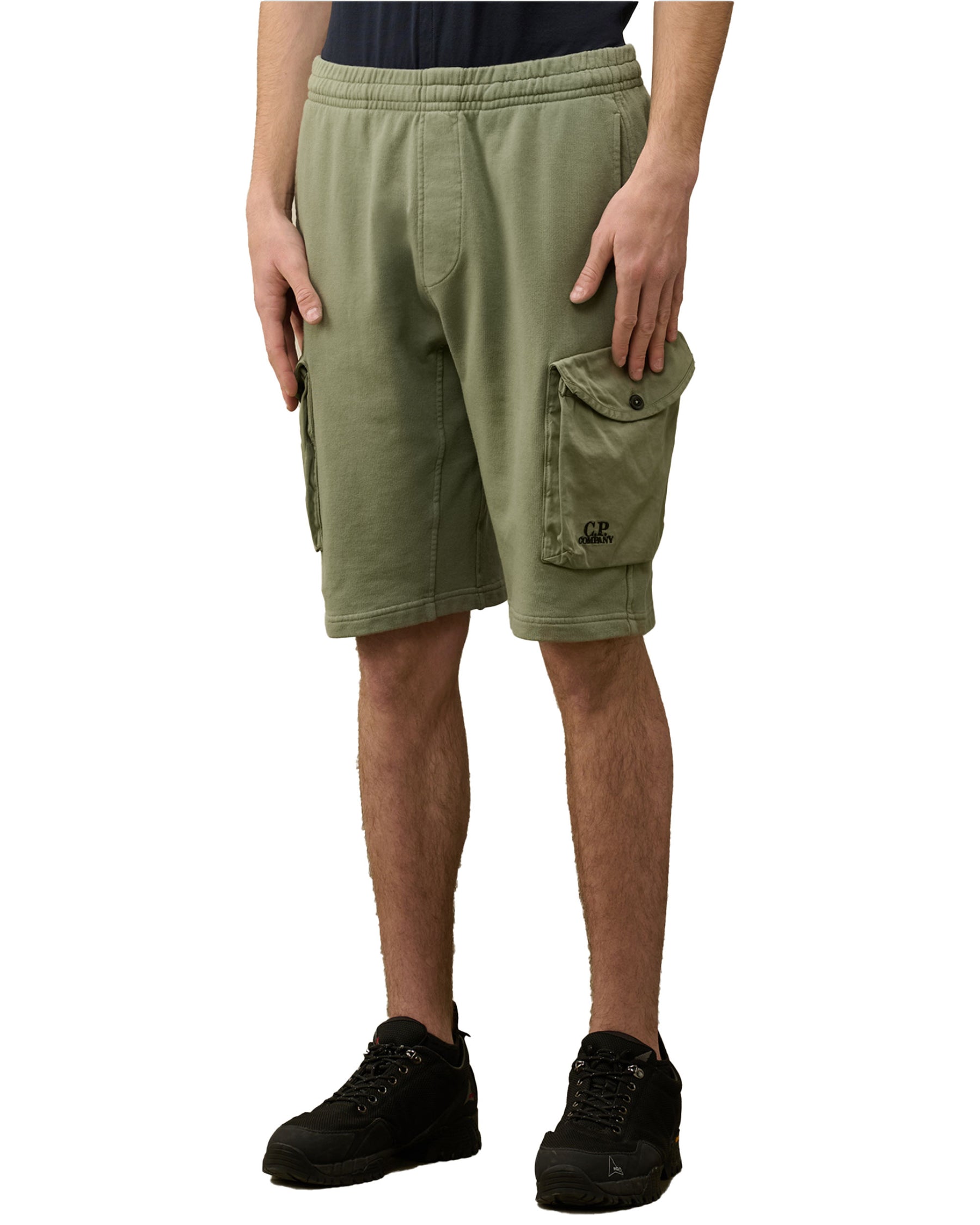 CP Company Cotton Fleece Mixed Cargo Shorts Agave Green