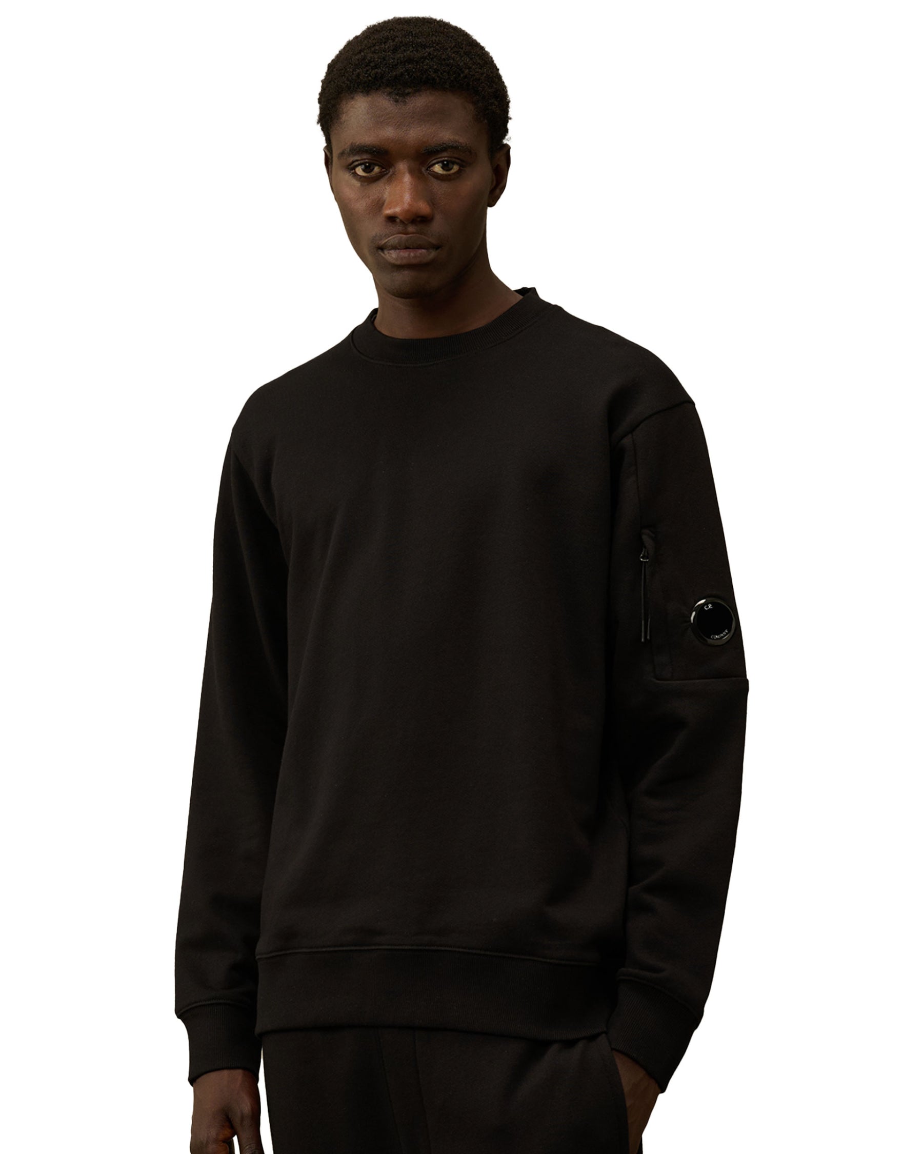 CP Company Diagonal Raised Fleece Crew Neck Lens Sweatshirt Black