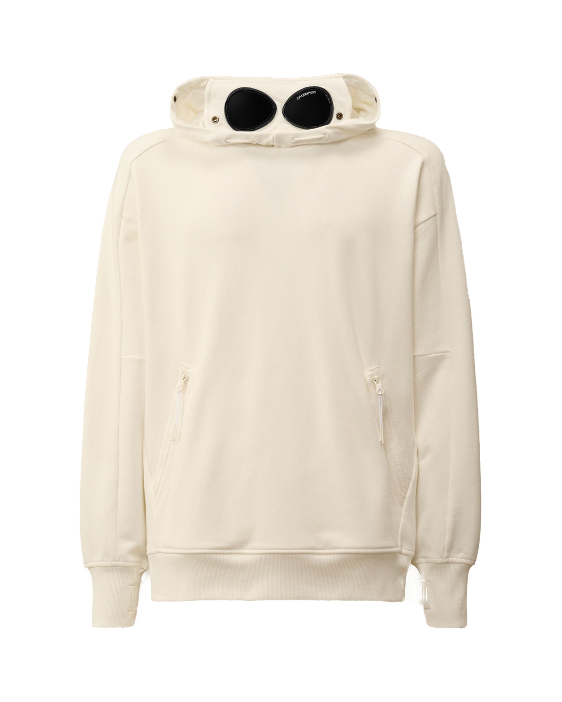 CP Company Diagonal Raised Fleece Goggle Hooded Sweatshirt Bianco