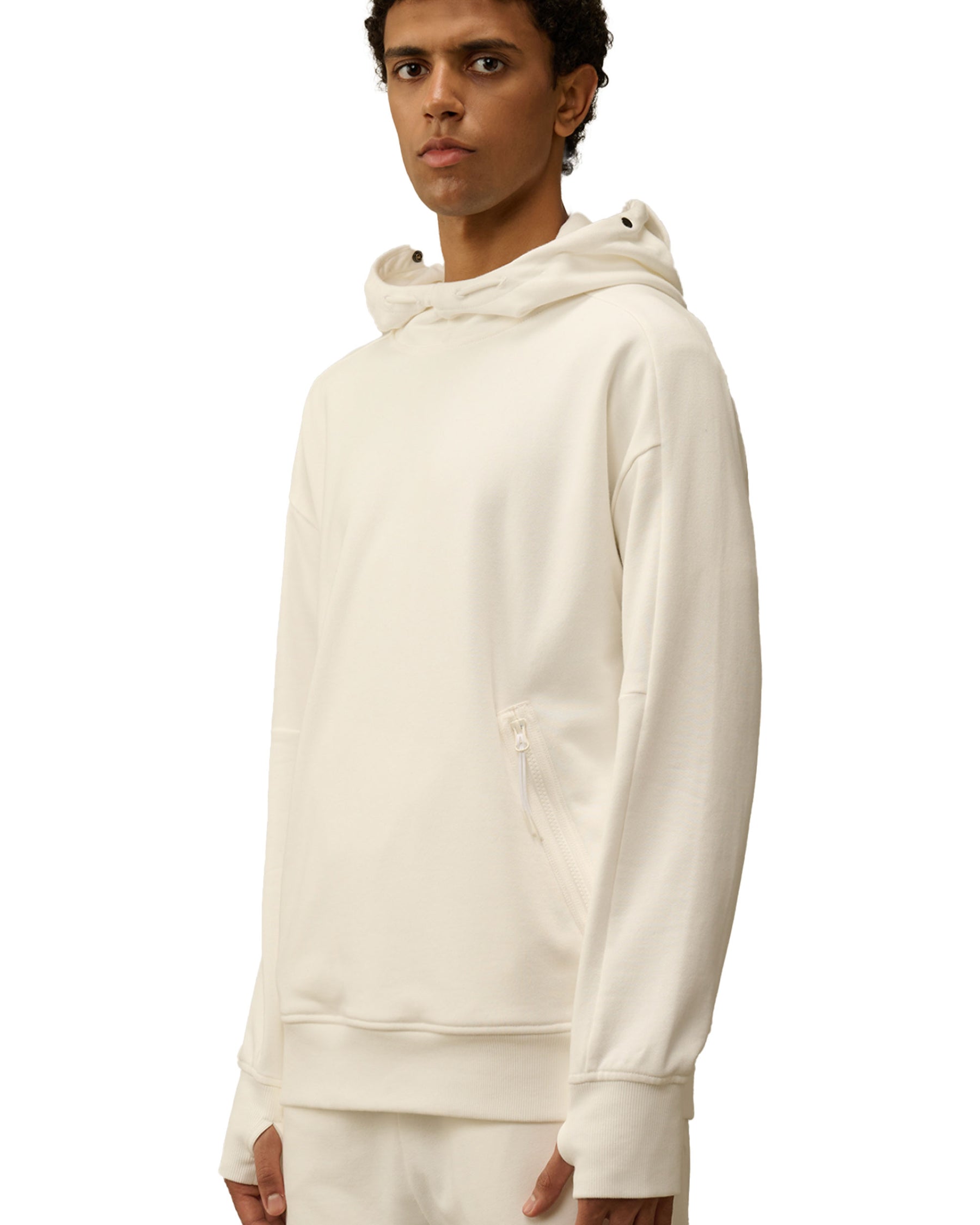 CP Company Diagonal Raised Fleece Goggle Hooded Sweatshirt Bianco