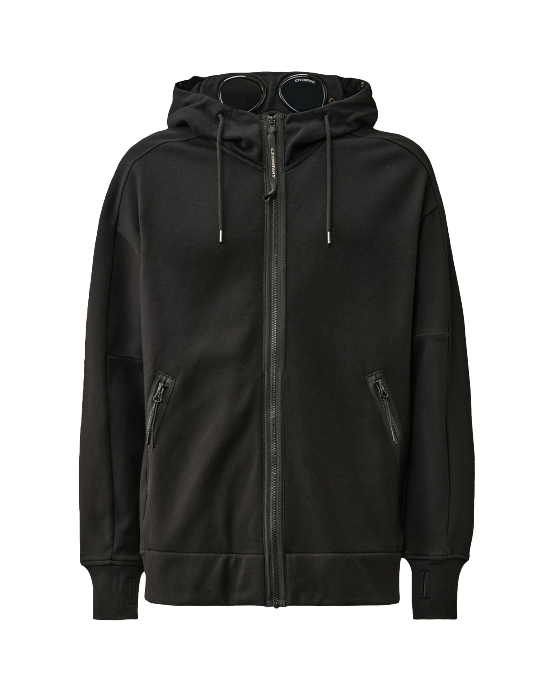 CP Company Diagonal Raised Fleece Goggle Zipped Hooded Sweatshirt Black