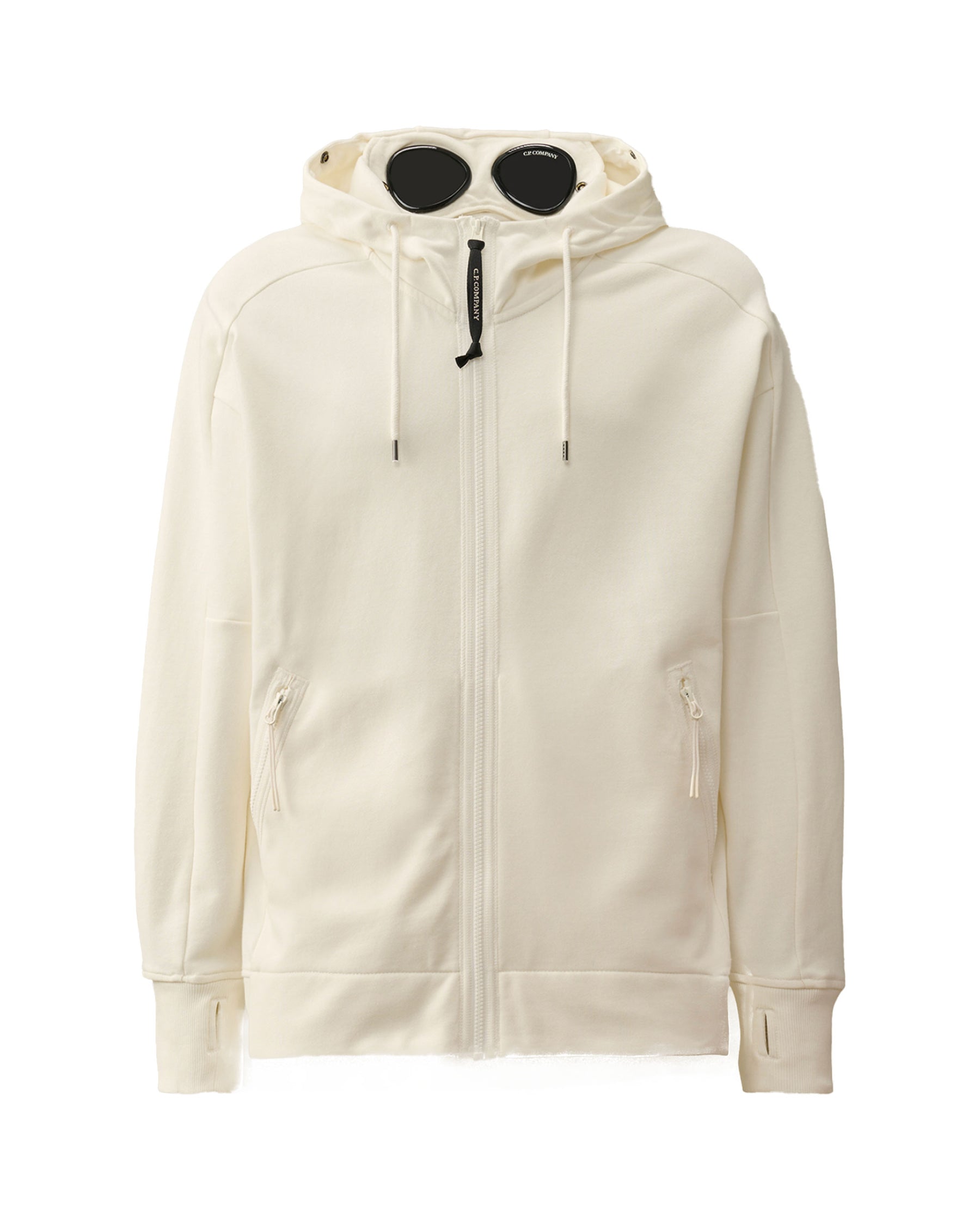 CP Company Diagonal Raised Fleece Goggle Zipped Hooded Sweatshirt Gauze White