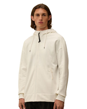 CP Company Diagonal Raised Fleece Goggle Zipped Hooded Sweatshirt Gauze White