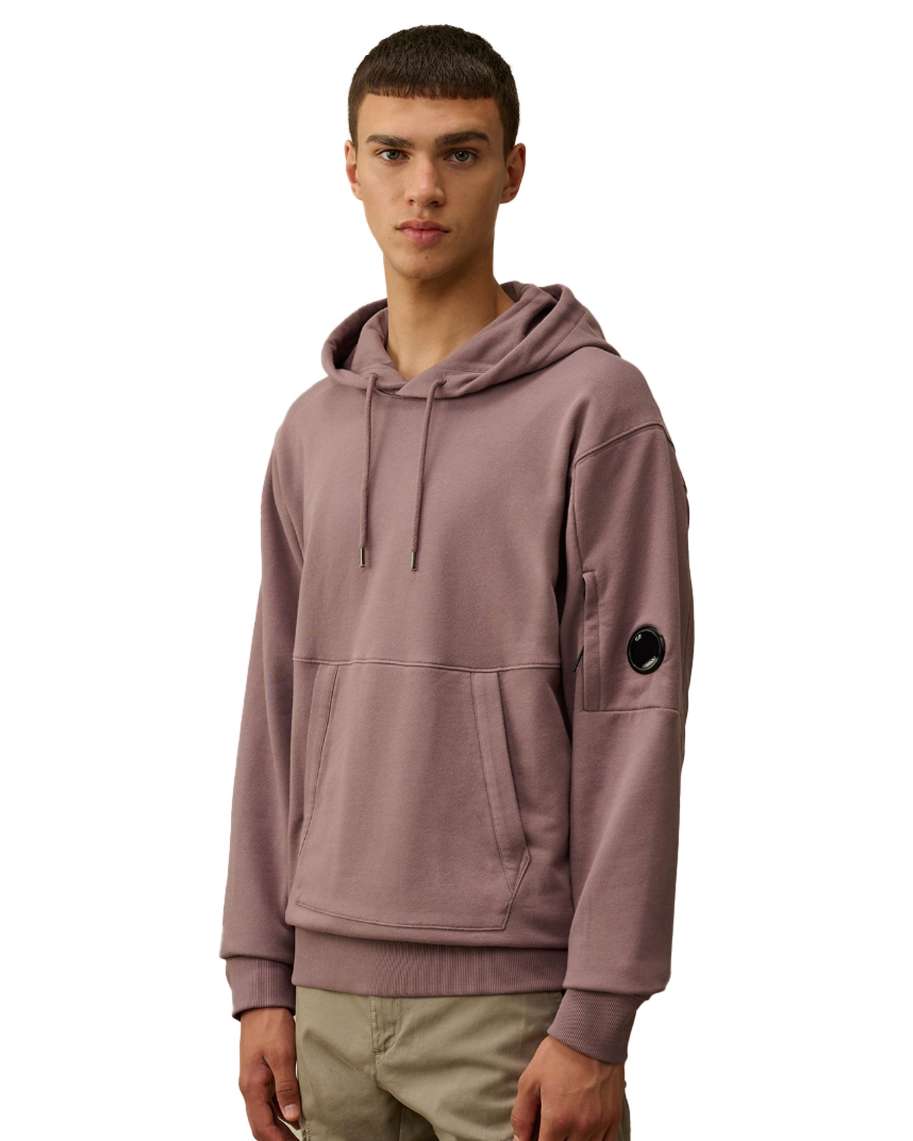 CP Company Diagonal Raised Fleece Lens Hooded Sweatshirt Purple Dove