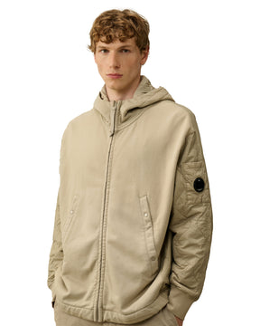 CP Company Diagonal Raised Fleece Mixed Quilted Hooded Sweatshirt Vintage Khaki