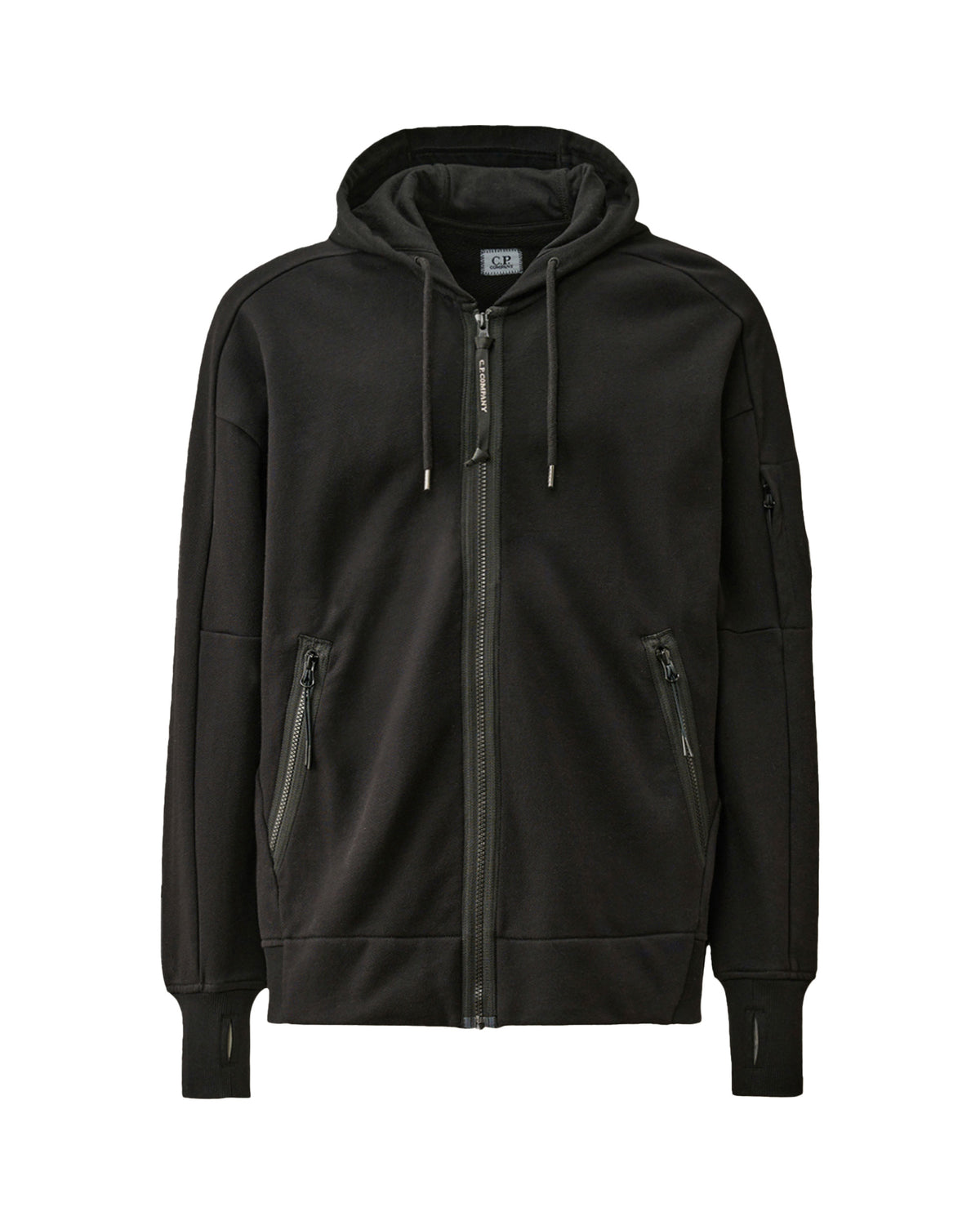 CP Company Diagonal Raised Fleece Zipped Hooded Sweatshirt Black