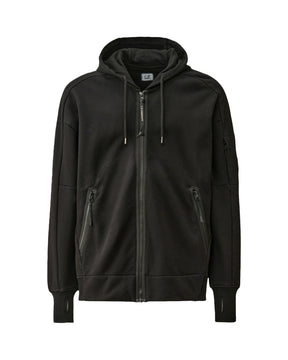 CP Company Diagonal Raised Fleece Zipped Hooded Sweatshirt Nero