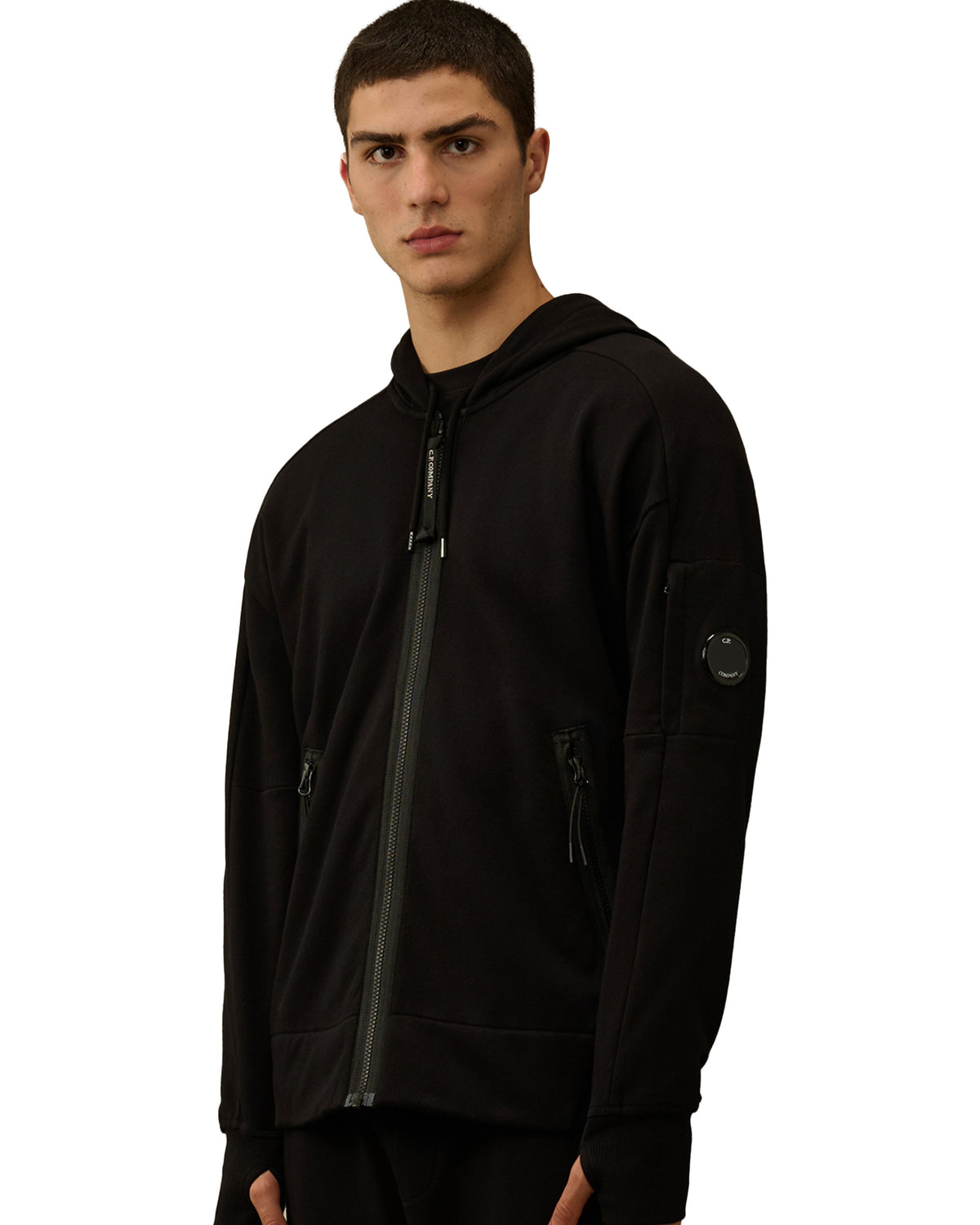 CP Company Diagonal Raised Fleece Zipped Hooded Sweatshirt Black