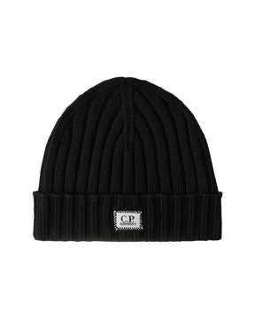 CP Company Extra Fine Merino Wool Logo Beanie Total Eclipse