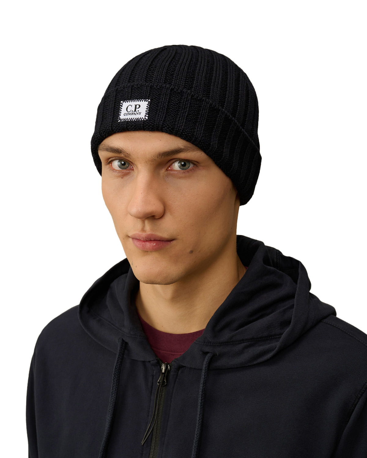 CP Company Extra Fine Merino Wool Logo Beanie Total Eclipse