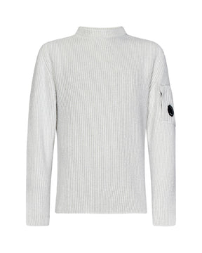 CP Company Knitwear Crew Neck In Fleece Knit White Melange