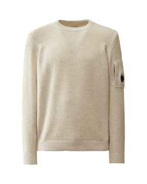 CP Company Knitwear Crew Neck in Fleece Knit White Melange