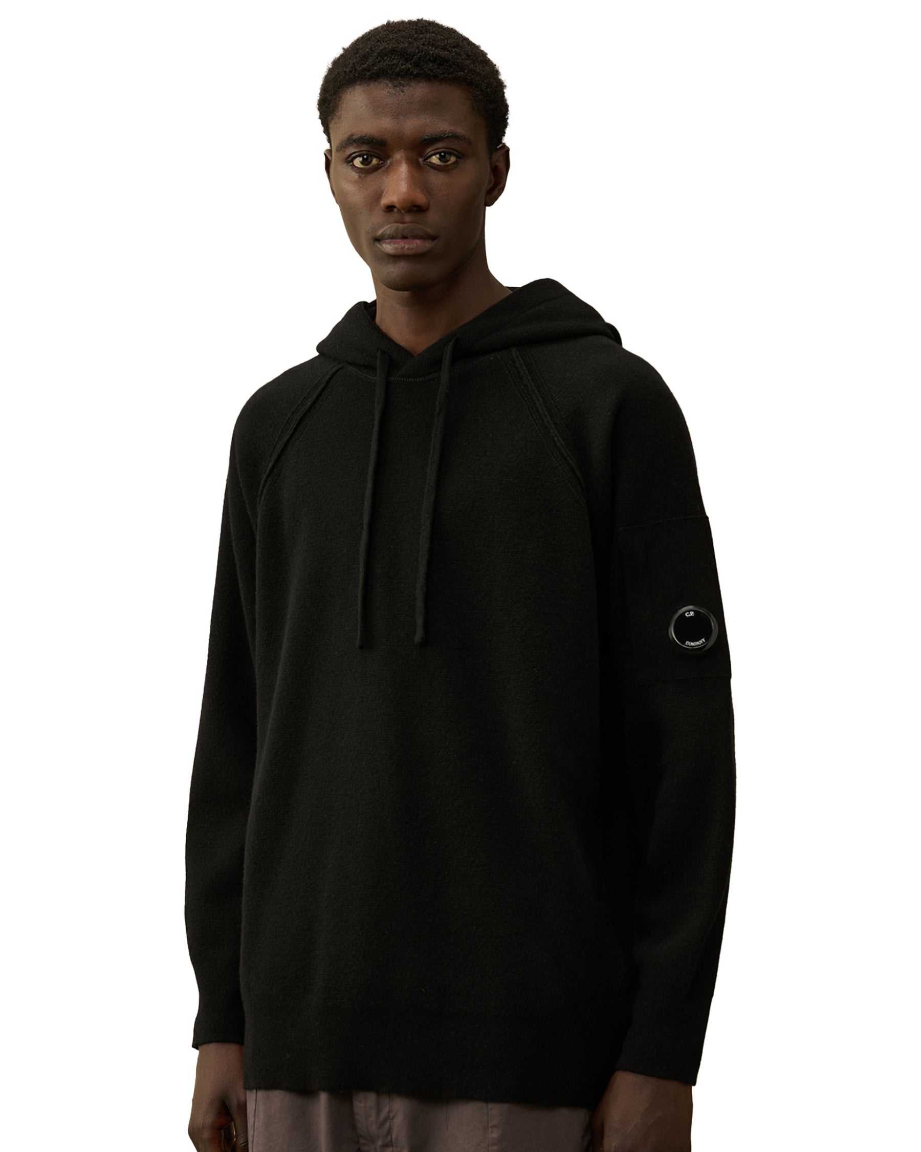 CP Company Lambswool Grs Waffle Hooded Knit Black