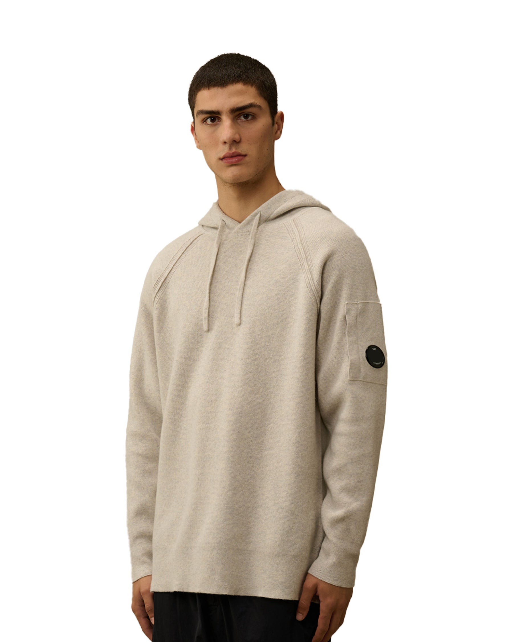 CP Company Lambswool Grs Waffle Hooded Knit Off White Melange