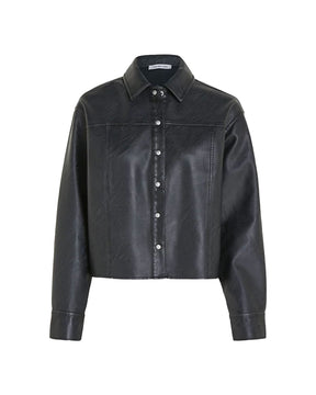 Calvin Klein Faux Leather Relaxed Shirt Black