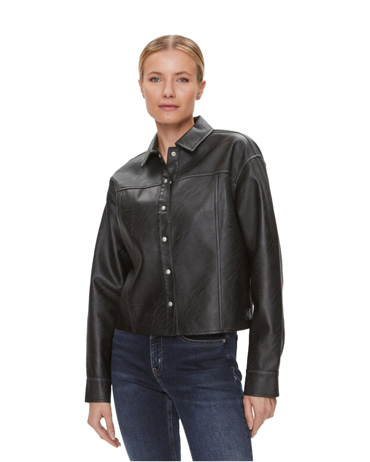 Calvin Klein Faux Leather Relaxed Shirt Black