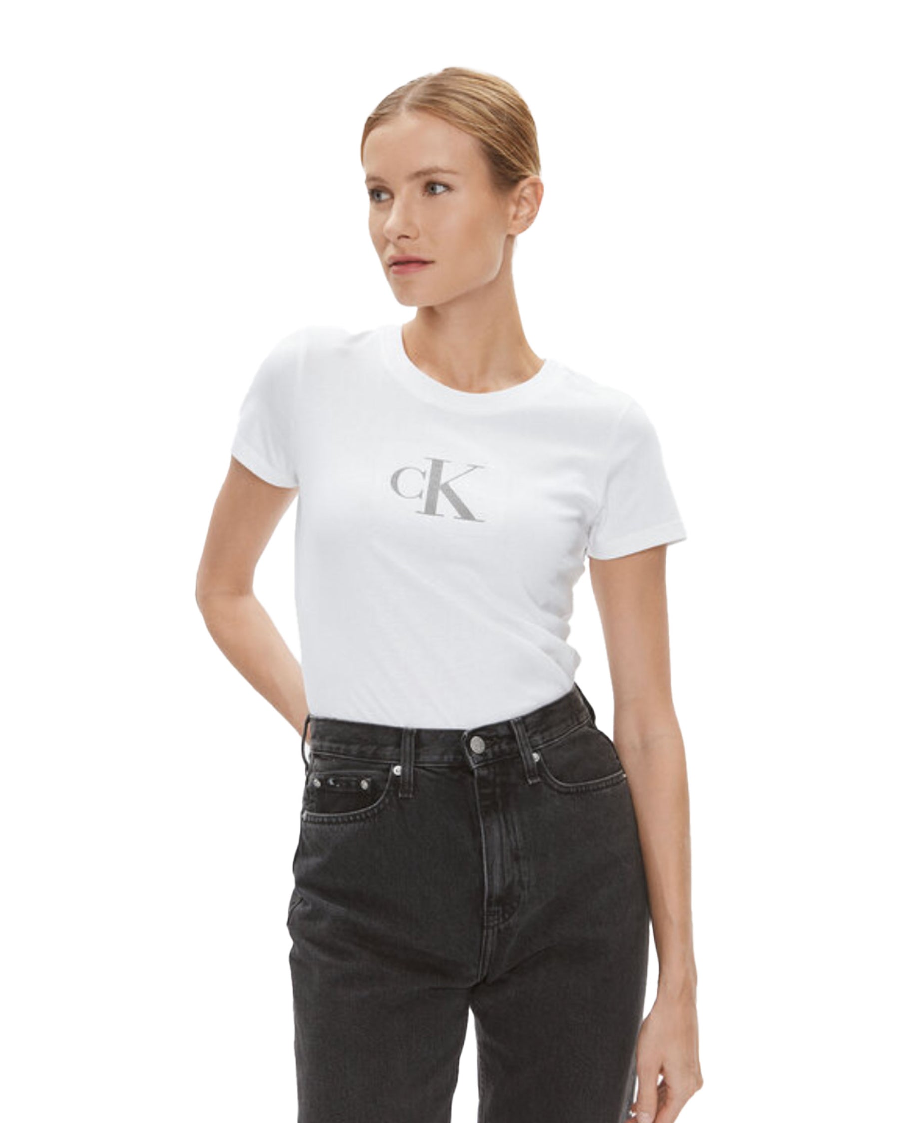 Calvin Klein Sequin Slim Tee Bianco