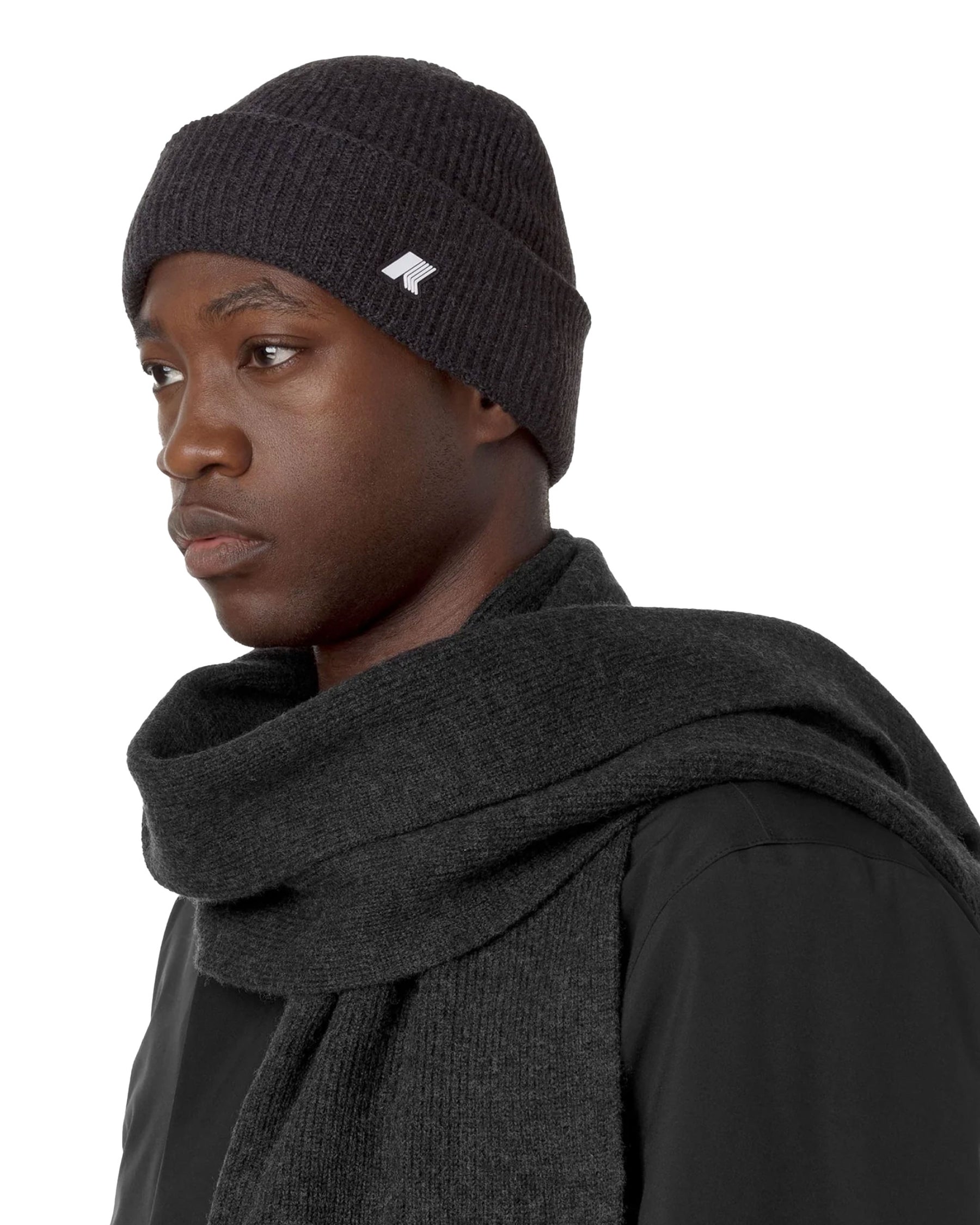 Beanie Hat K-Way Brice Cardigan Stitch Wool Black