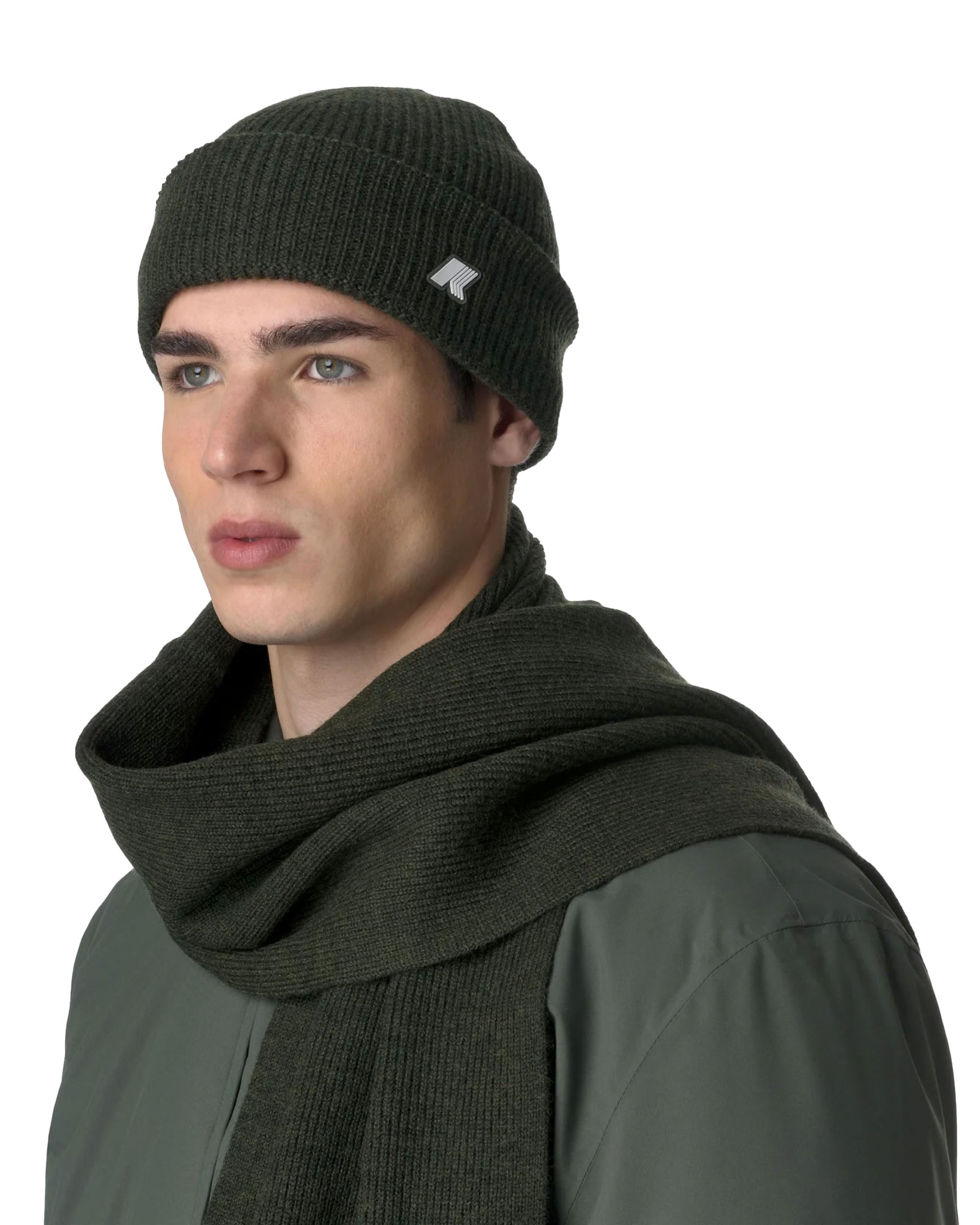 Beanie Hat K-Way Brice Cardigan Stitch Wool Dark Green