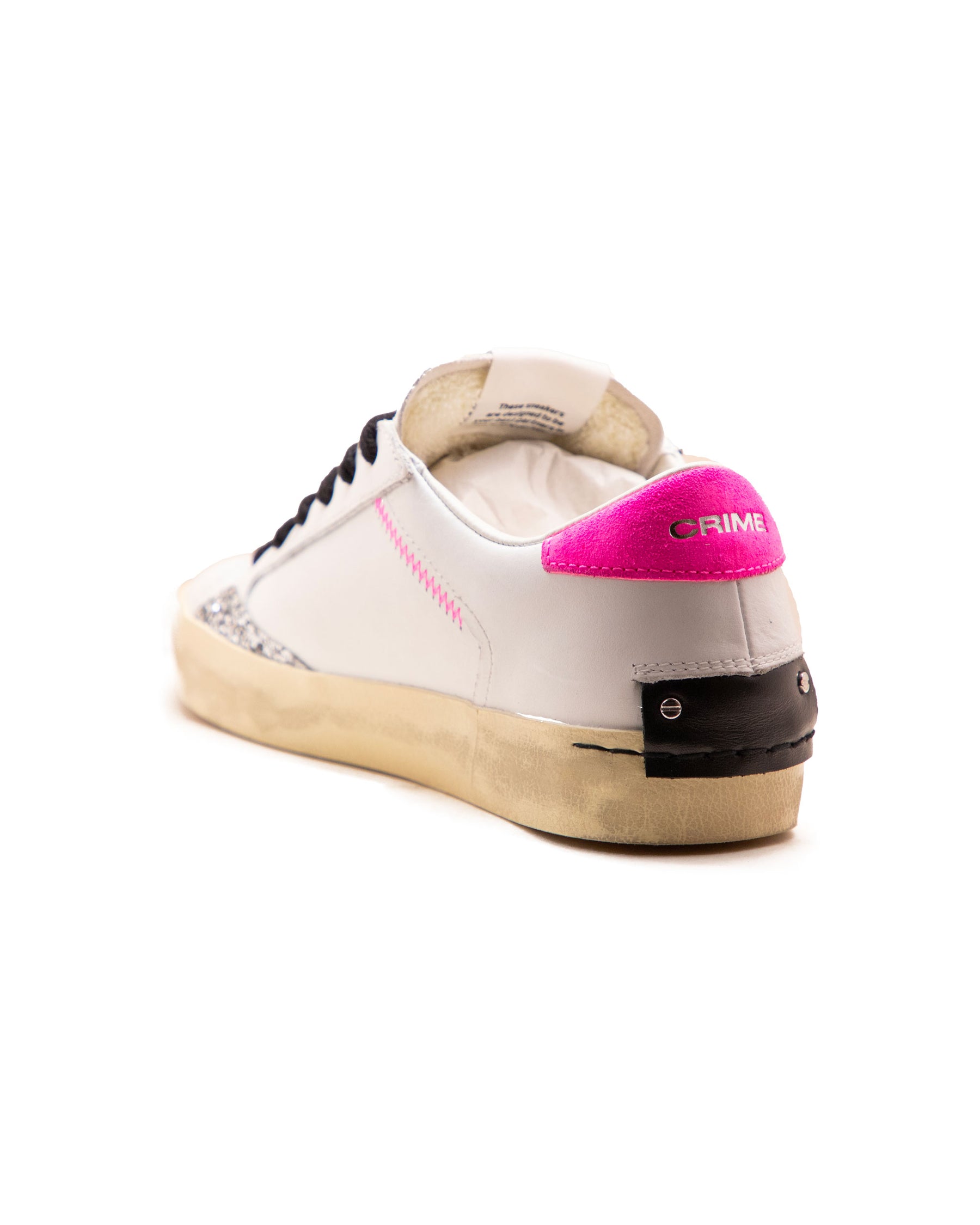 Crime London Distressed White-Fuxia Glitter