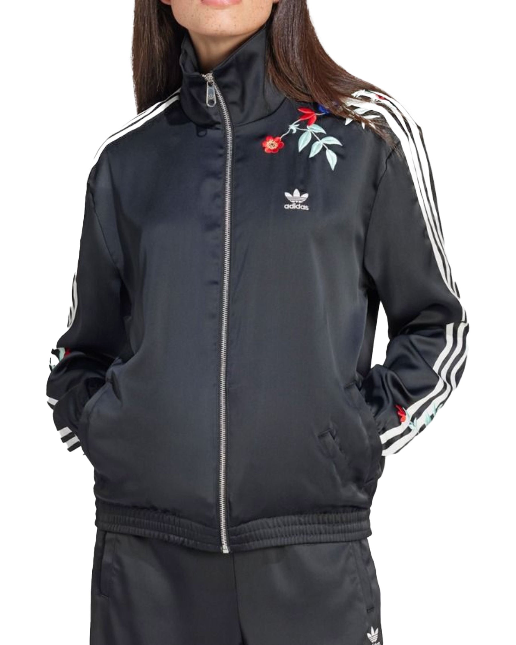 Felpa Donna Adidas Floral Firebird Track Top Nero