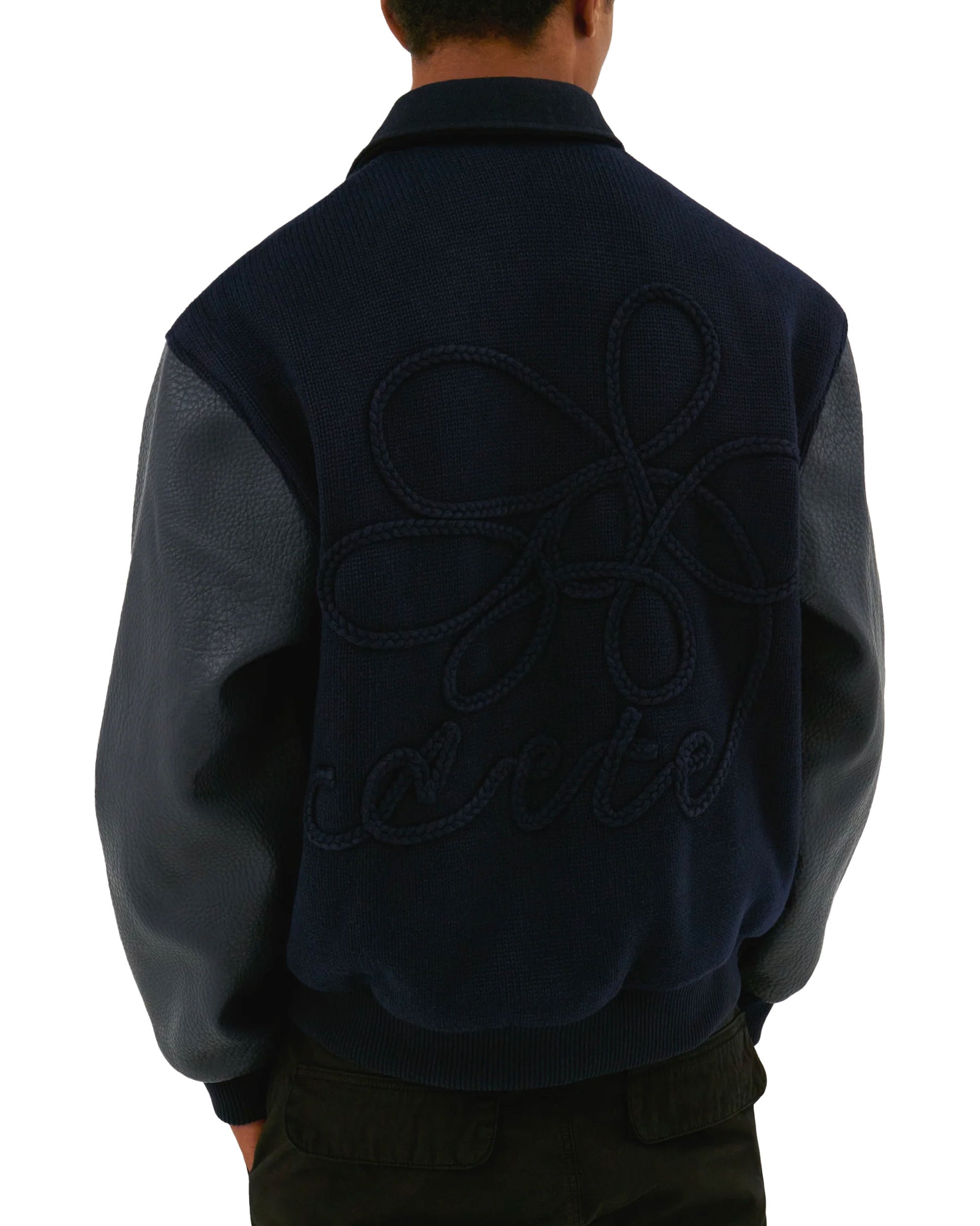 Arte Antwerp Embroidered Flower Varsity Jacket Navy