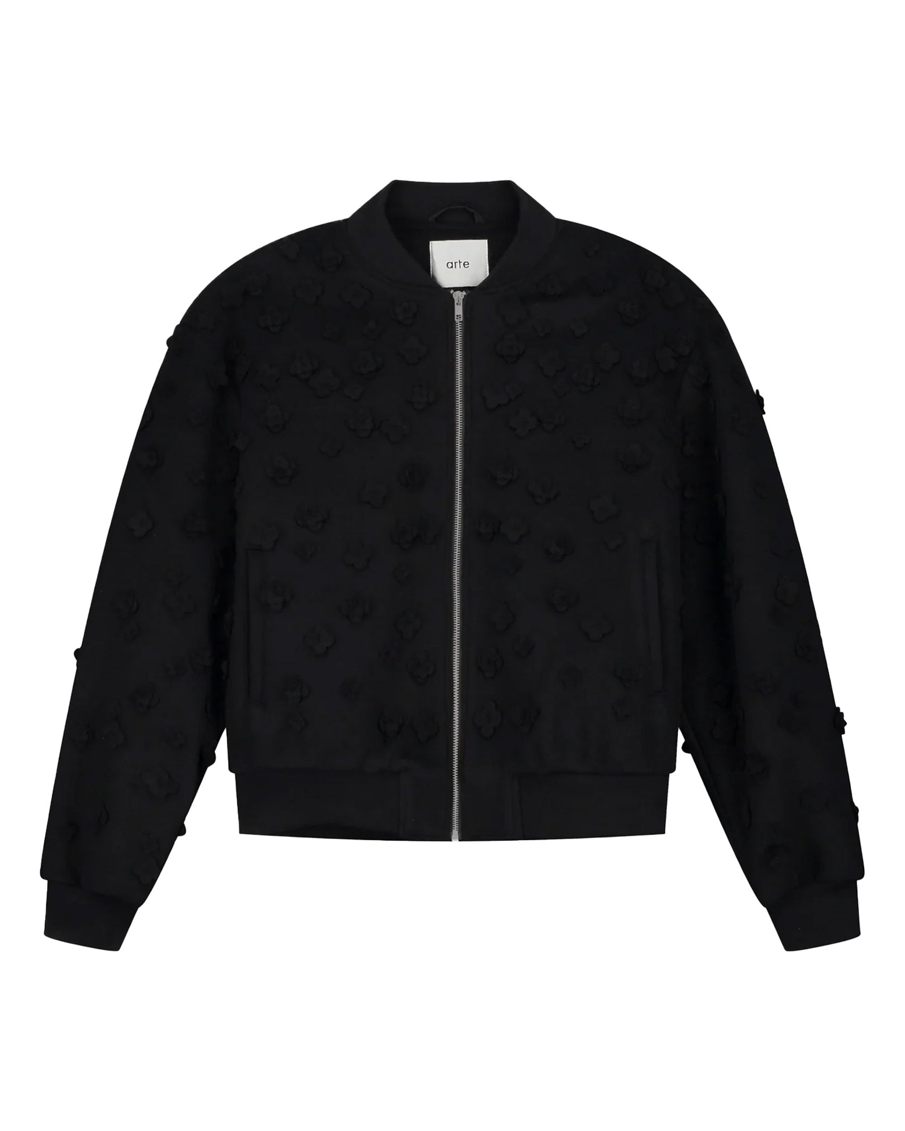 Arte Antwerp Flower Wool Bomber Jacket Black