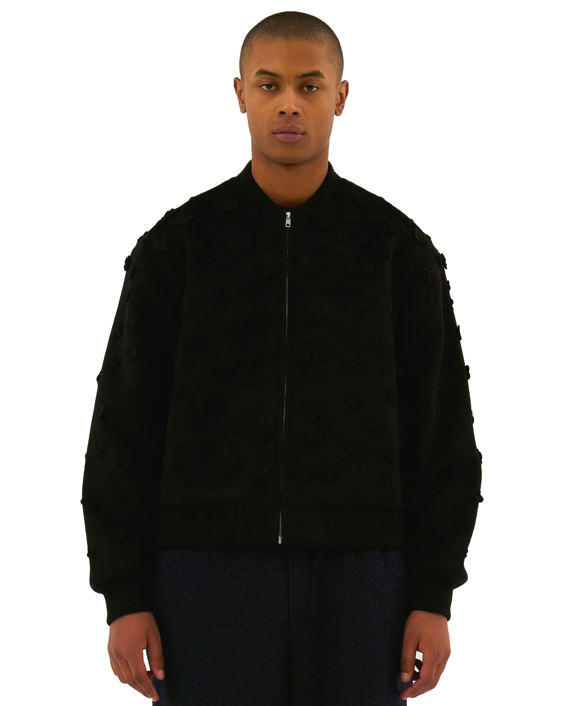 Arte Antwerp Flower Wool Bomber Jacket Black