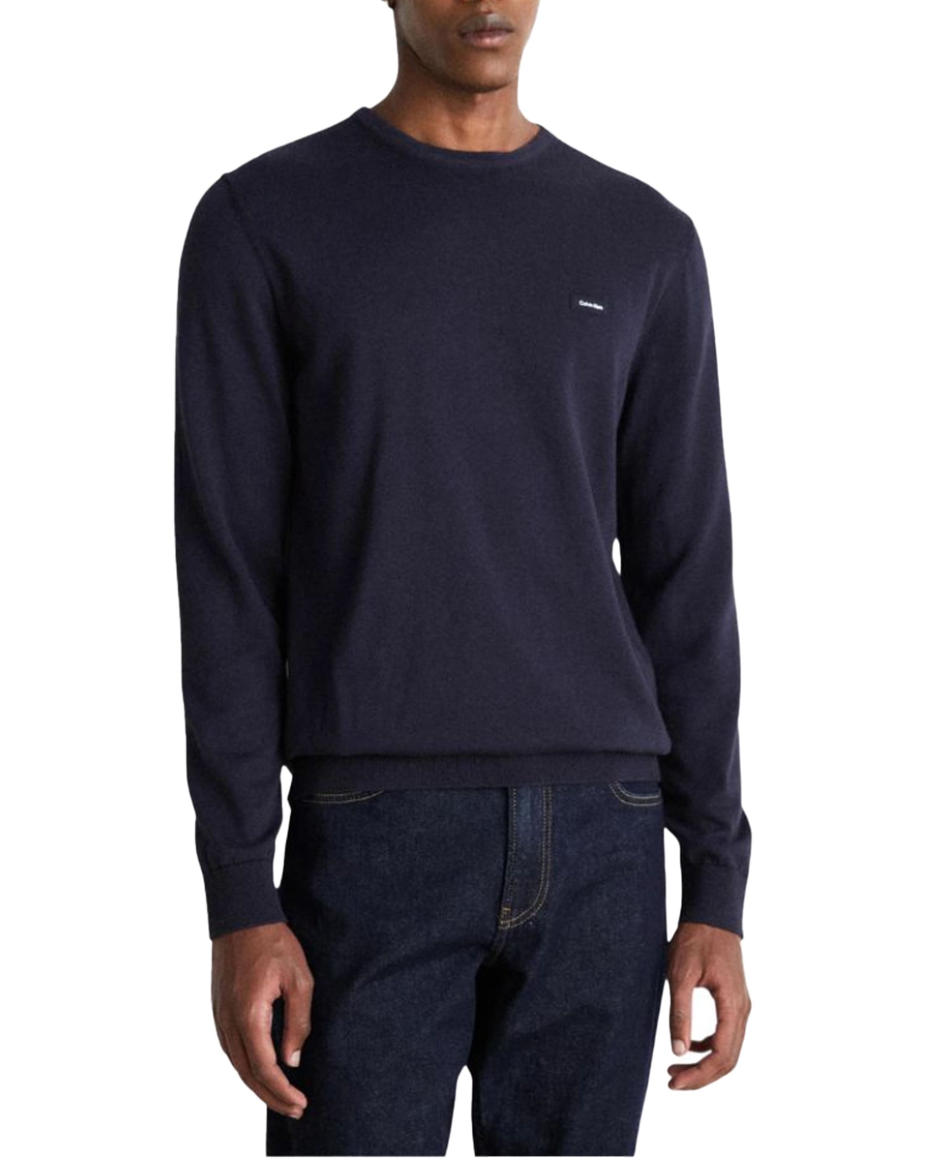 Man Sweater Calvin Klein Cotton Silk Blend Cn Blu