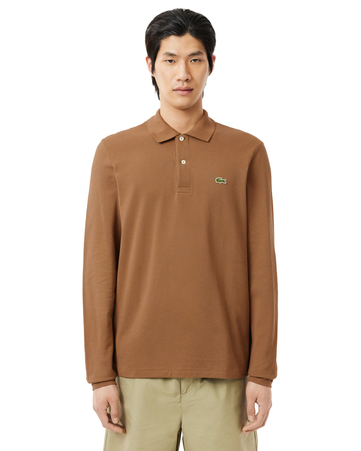 Man Polo Shirt Lacoste Long Sleeve L.13.12 Brown