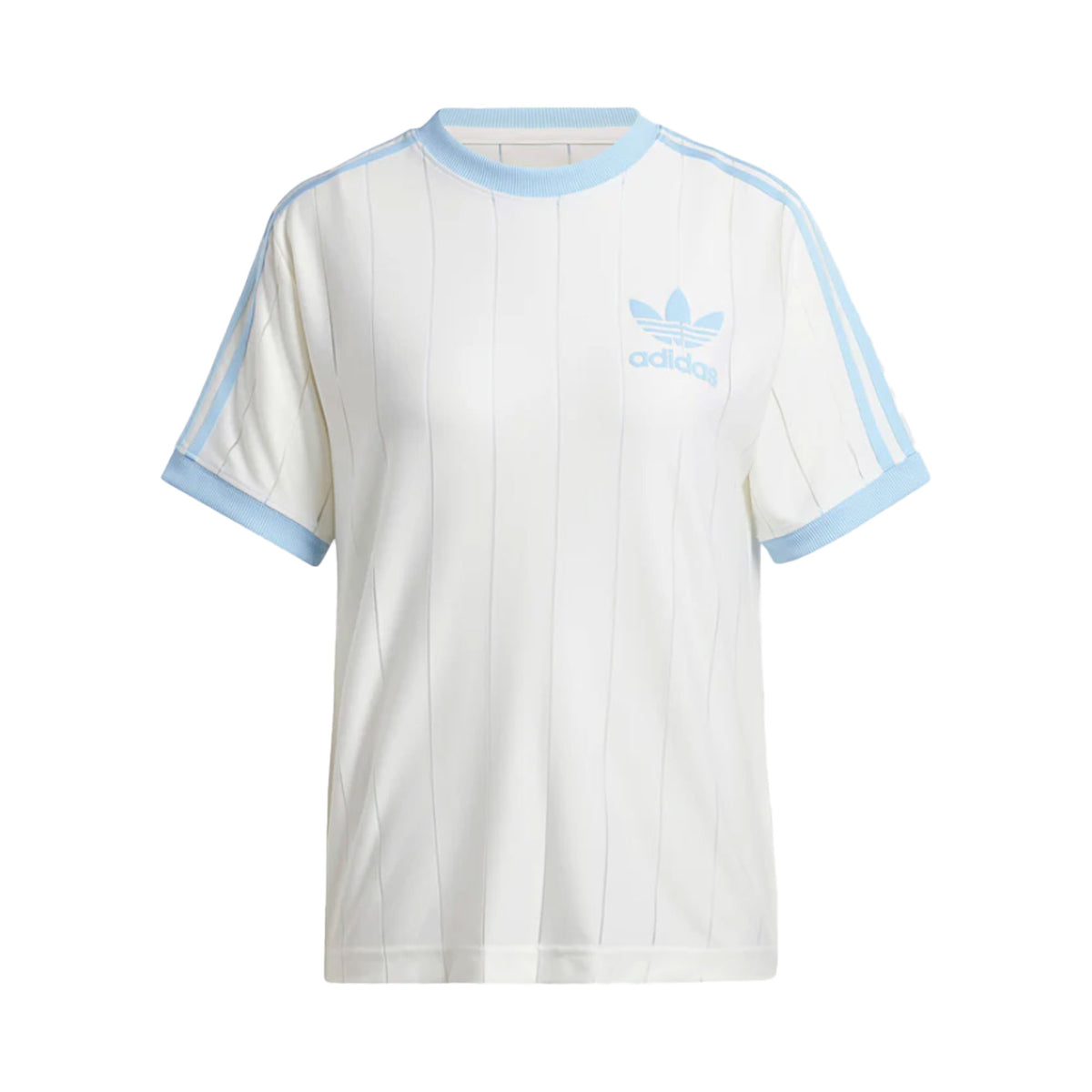 T Shirt Donna Adidas 3 Stripe Tee Bianco Celeste