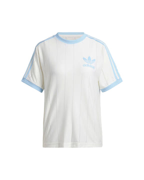 T-Shirt Donna Adidas 3 Stripe Tee Bianco Celeste