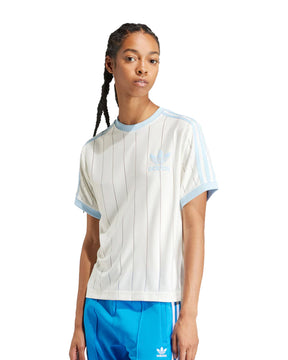 T-Shirt Donna Adidas 3 Stripe Tee Bianco Celeste