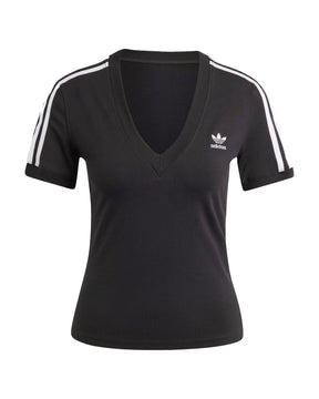 T-Shirt Donna Adidas 3 Stripes V-Neck Nero