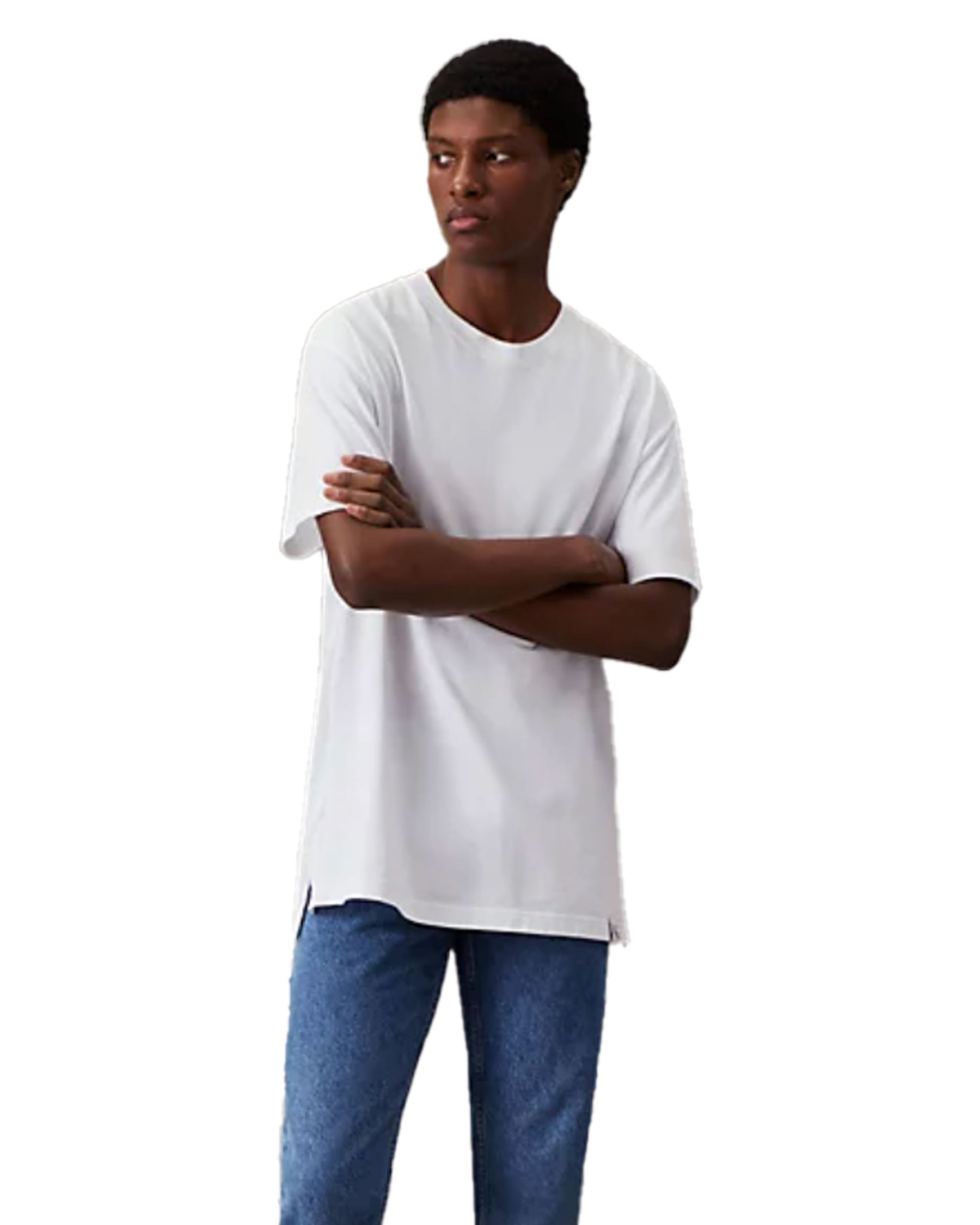 Calvin Klein Woven Tab Long Tee White