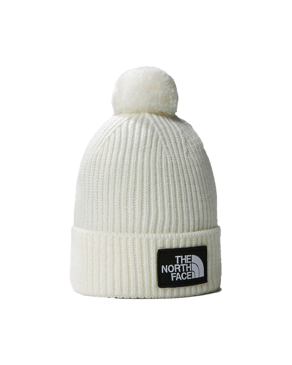 The North Face TNF Logo Box Pom Beanie Gardenia White